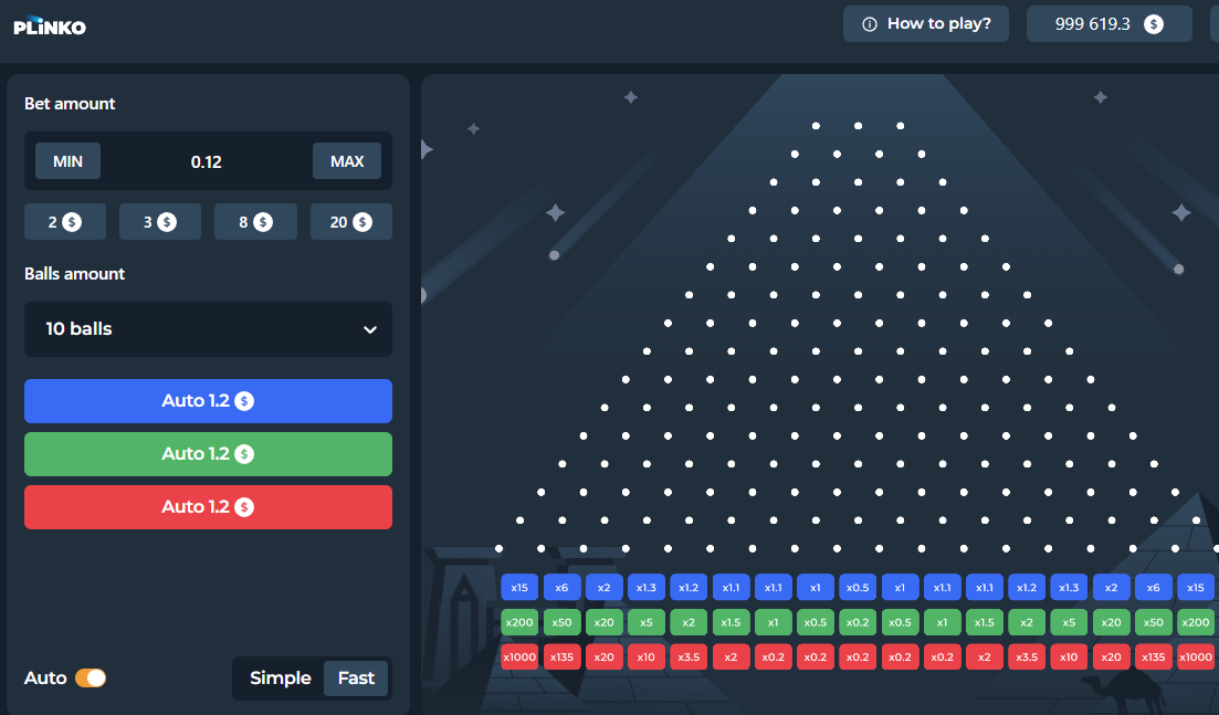 Plinko auto-bet panel sa podešavanjima strategije