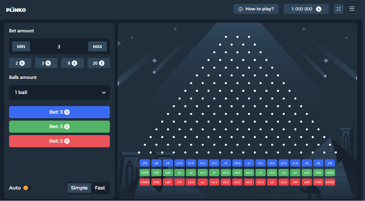 Plinko igra – interfejs 1xBet platforme